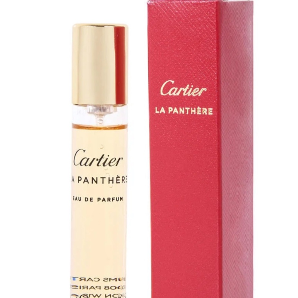 Cartier La Panthère Perfume with Gold Cap and Red Box Travel Spray